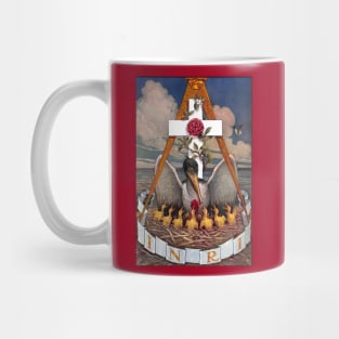 The Rosicrucian Symbolic Pelican Feeds Spiritual Wisdom to its Brood Mug